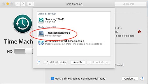 openmediavault Apple Filing plugin Time Machine select disk view disk