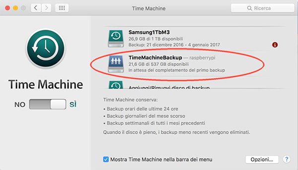 openmediavault Apple Filing plugin Time Machine disk added