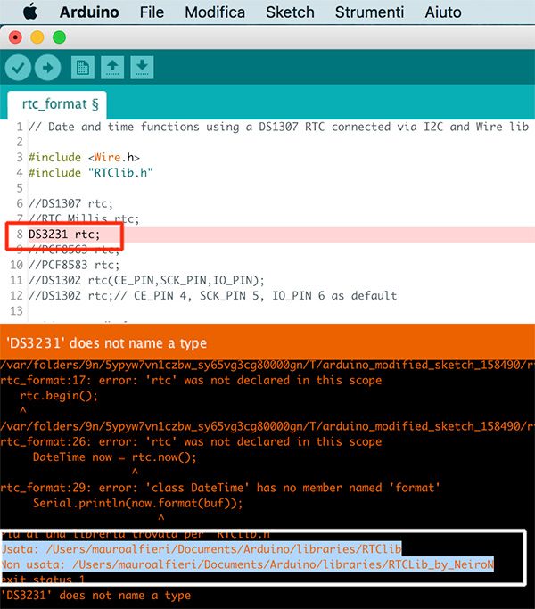 DS3231 Real Time Clock Module library conflict