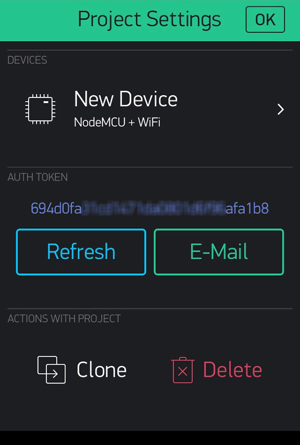 Blynk new project auth code