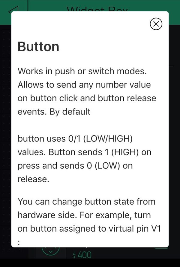 Blynk widget button info