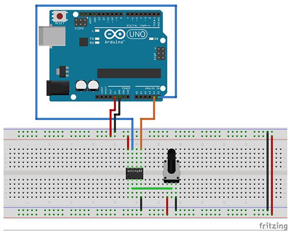 I2C Attiny85 slave ADC schema