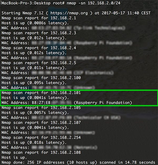Raspbian IP scan nmap