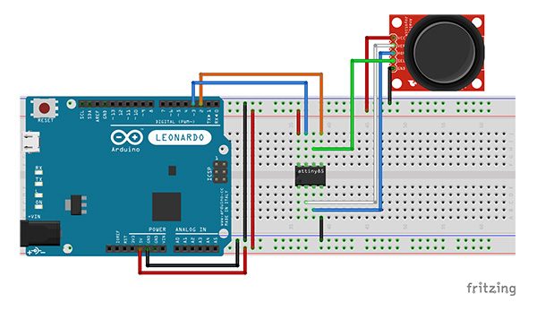 Attiny85 slave ADC i2C joystick switch schema