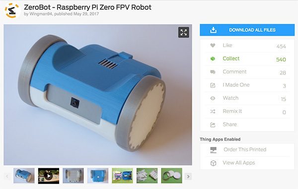 ZeroBot RPi Zero W thinghiverse