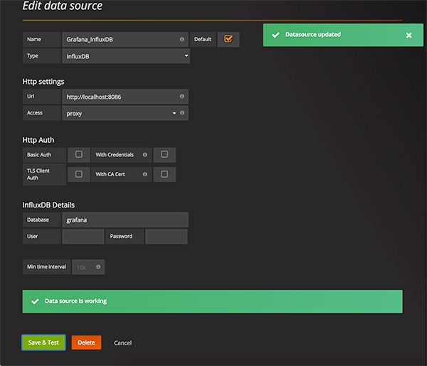 Grafana datasource influxDB connected