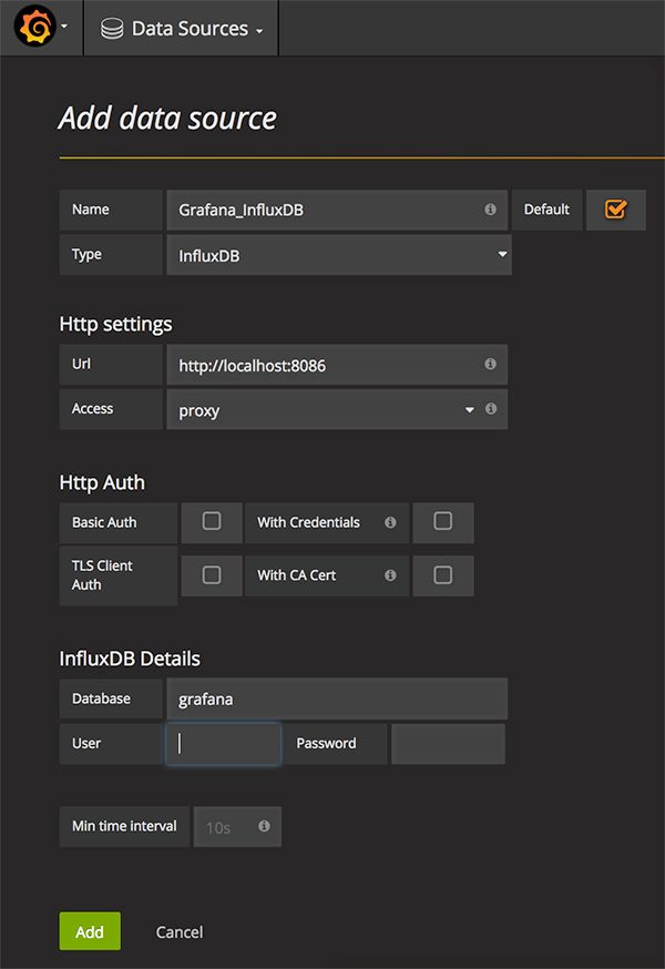 Grafana define DataSource InfluxDB