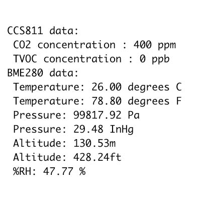 SPX-14241 Arduino serial output BMP280 CCS811