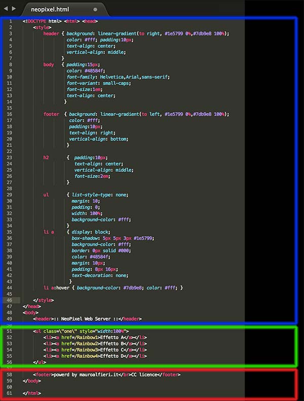 Neopixel wemos web server html - Alfieri Mauro Informatica
