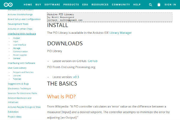PID Library arduino Brett Beauregard arduino playground