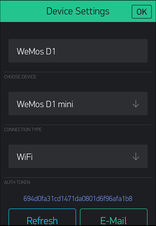 WeMos D1 mini DHT22 Blynk device settings