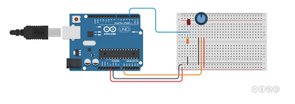 Tinkercad circuit led e potenziometro