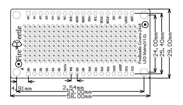 FireBeetle Covers 24×8 LED Matrix dimension