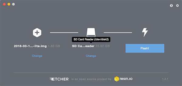 Raspbian stretch lite etcher sd card