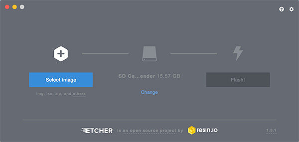 Raspbian stretch lite con etcher select image