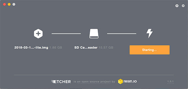 Raspbian stretch lite etcher starting