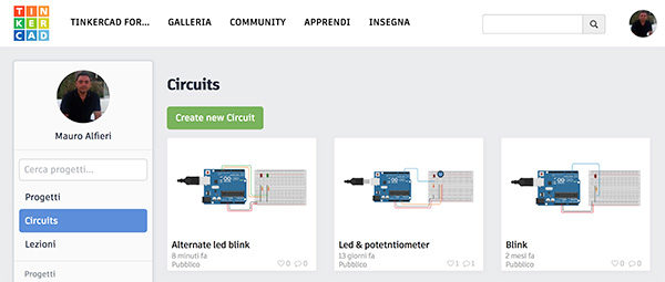 <yoastmark class='yoast-text-mark'/>Tinkercad circuit due led lampeggiano blink leds” width=”600″ height=”255″></p>
<p>Questo tutorial arduino si inserisce in una serie di tutorial, semplici, che sto realizzando con l’aiuto del tool <a href=