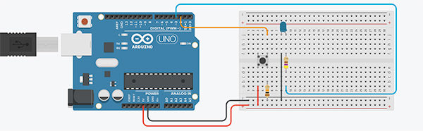 tinkercad circuit led e pulsante