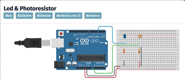 Tinkercad Circuit Led e fotoresistenza