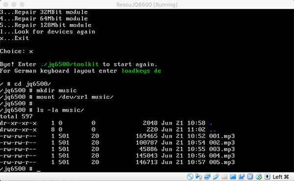 JQ6500 rescue tool virtualbox manage music