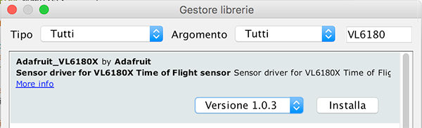 Modulo TOF VL6180x library install