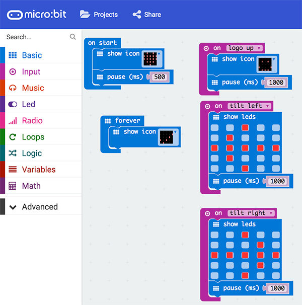 Micro bit accelerometer sketch