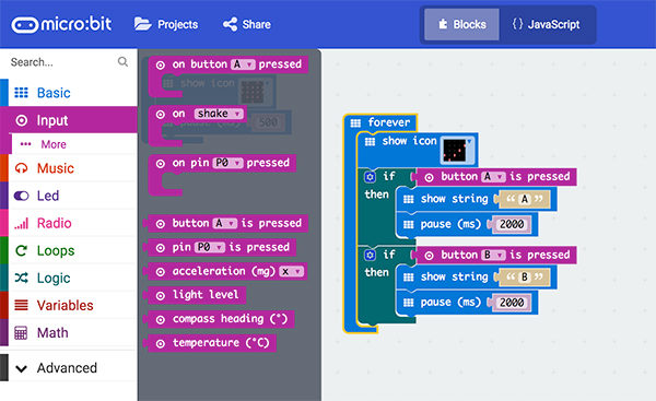 micro bit buttons forever condition