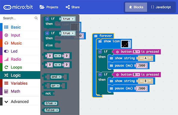 micro bit buttons forever if