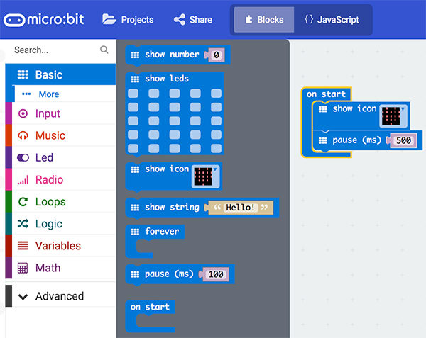 micro bit buttons on start