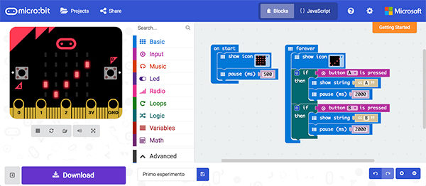 micro bit buttons test