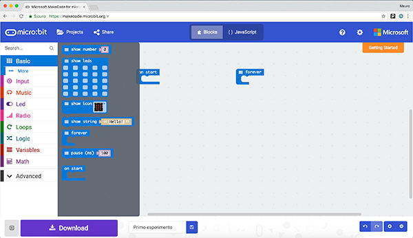 micro bit primo sketch basic components