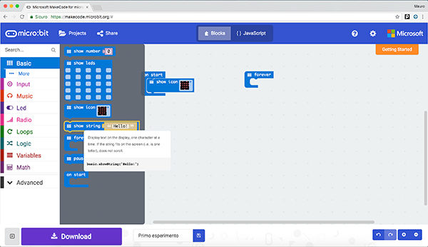 micro bit primo sketch show string