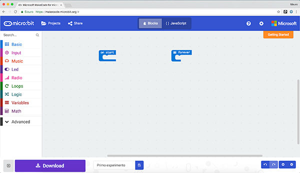 micro bit primo sketch start