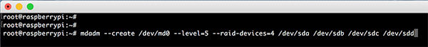 Raspberry RAID5 mdadm create raid