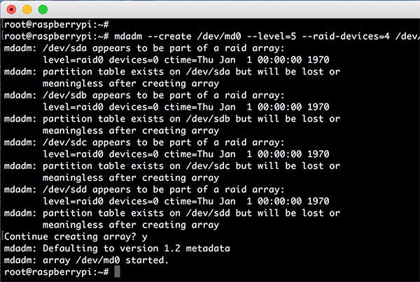 Raspberry RAID5 mdadm raid created