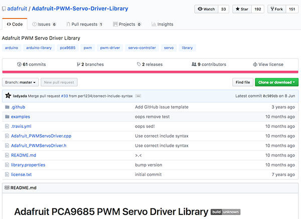 github arduino library PCA9685