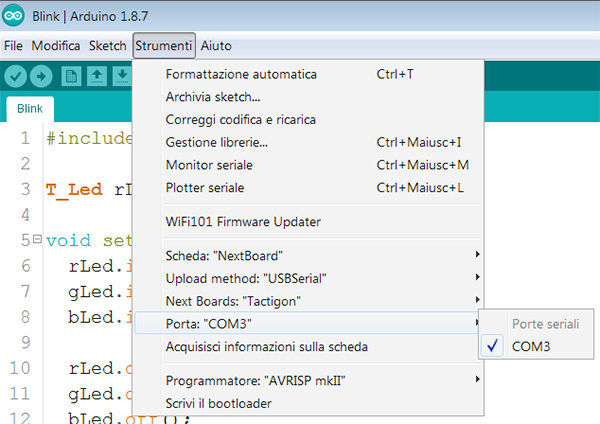 the tactigon arduino ide com selected