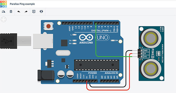 Thinkercad Ultrasonic ping example