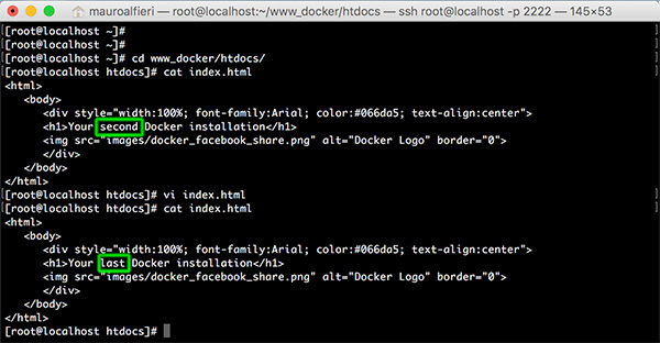 Docker container share dir html vi edit last