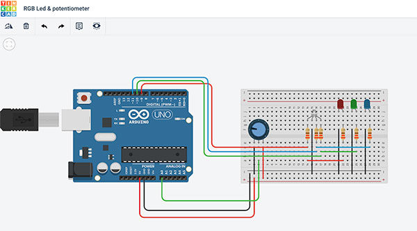 Tinkercad RGB led e potenziometro