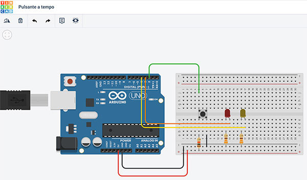 Tinkercad controlla i led con i tempi del bottone