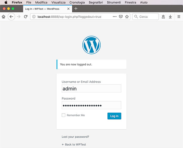 Wordpress MySql Docker containers login