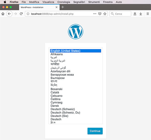 Wordpress MySql Docker containers schose language
