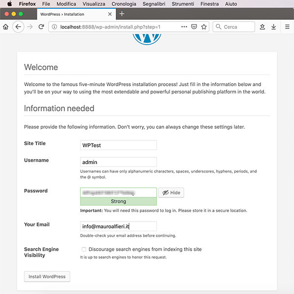 Wordpress MySql Docker containers welcome