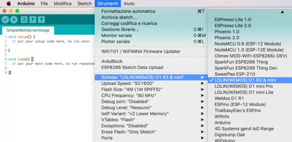 Select WeMos IDE arduino