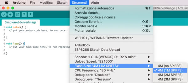 ESP8266 immagine web SPIFF select spiff 1M