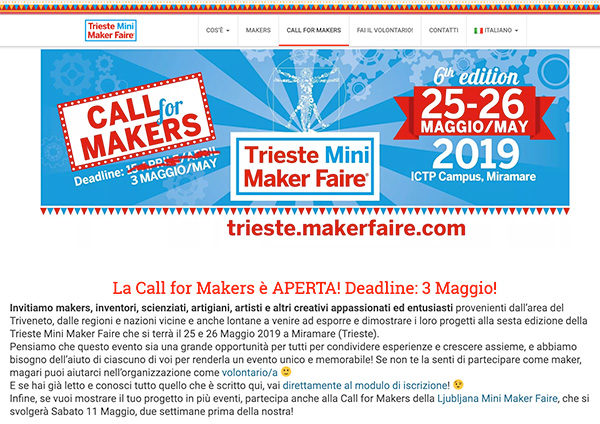 Trieste Mini Maker Faire 2019 call for maker