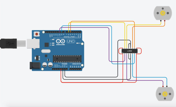 tinkercad Arduino e Motorini schema