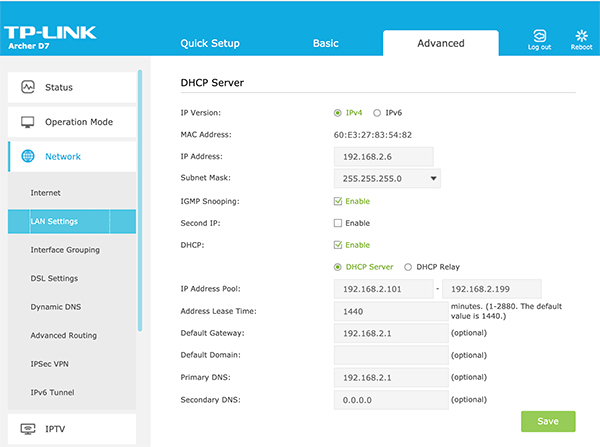 tp-link network dhcp