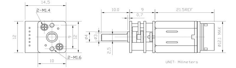 micro gear motor con encoder dimensions